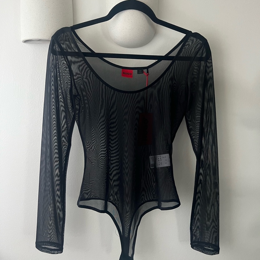 HUGO Elegant Black Mesh Bodysuit